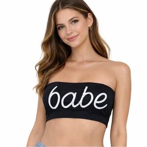 Strapless Bikini bandeau swim top "Babe" black and white padded bikini SZ SM